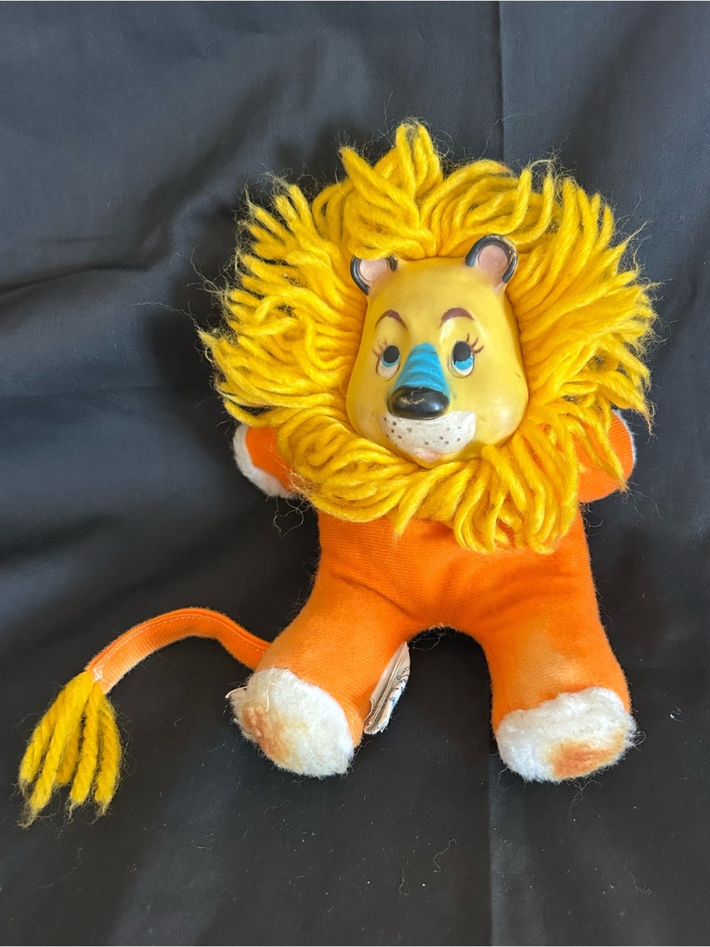 Vintage Rubber Face Lion Russ Berrie Bean Bag Plush Stuffed Animal Orange 1973
